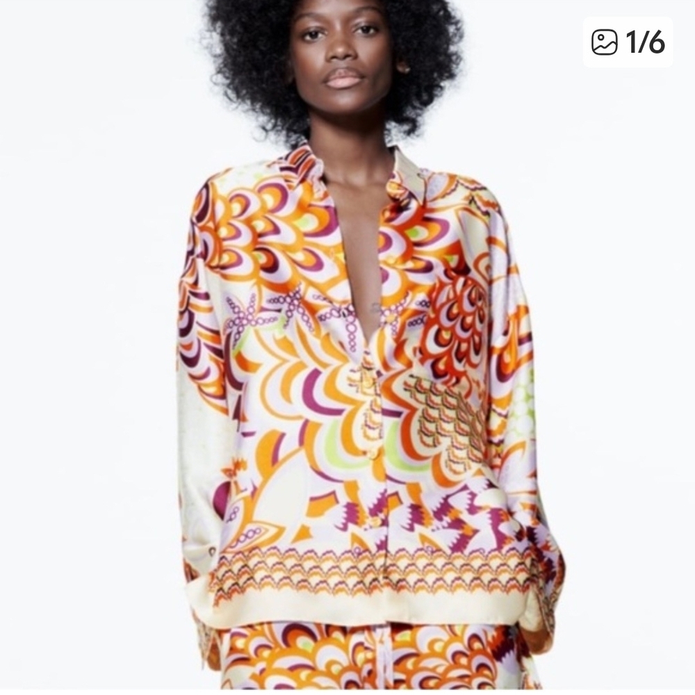 Zara Retro Print Two-Piece Set | Boho Chic Size L - Picture 5 of 8